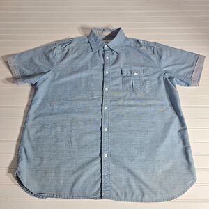 PD & C PDC  Men's Short Sleeve Shirt Light Blue & Gray Accents Button Up Size XL